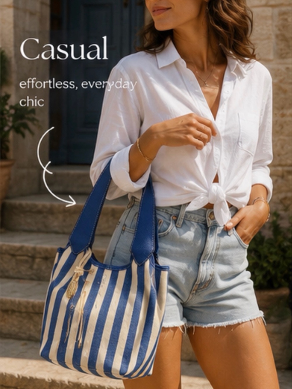 House of Harlow 1960 | Striped Bucket Bag w/ Fish Rope Bag Charm - Picture 2 of 11